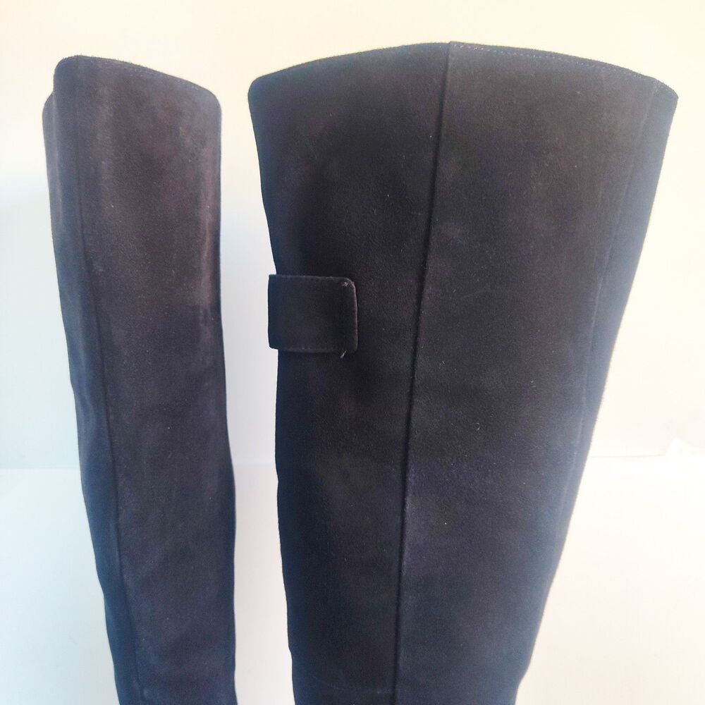 Nine West Knee‎ High Boots Size 7.5 Black Suede Leather Block Heel Zip Riding - Picture 12 of 16